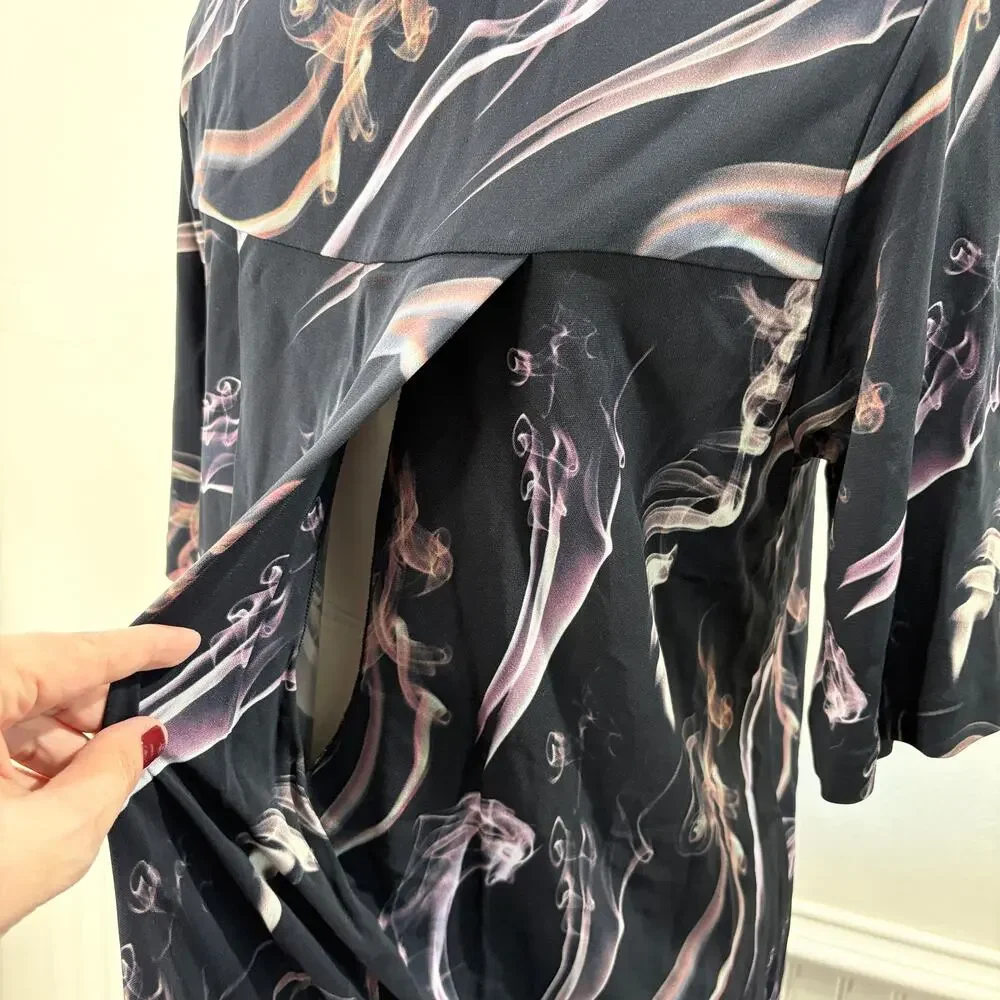 & Other Stories US Size 4 Dress Fume Smoke Print Midi Keyhole Back Avant Garde